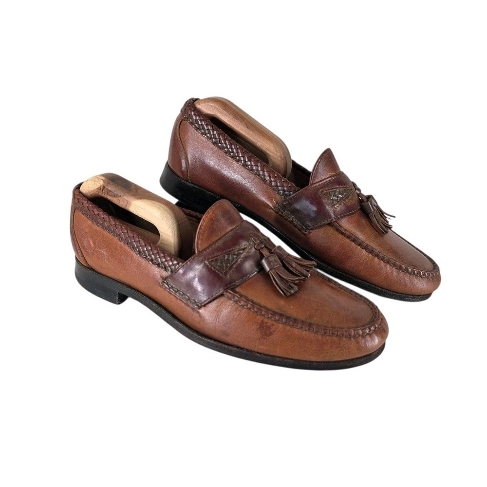 Allen Edmonds Maxfield Mens 9 D Chili Brown Leather Woven Tassel Loafers 71478